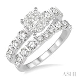 1 5/8 Ctw Round Cut Diamond Lovebright Bridal Set with 1 Ctw Engagement Ring and 5/8 Ctw Wedding Band in 14K White Gold