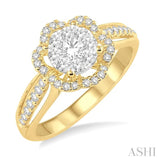 5/8 Ctw Round Cut Diamond Lovebright Flower Shape Ring in 14K Yellow and White Gold