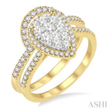 3/4 Ctw Diamond Lovebright Wedding Set with 1/2 Ctw Engagement Ring and 1/5 Ctw Wedding Band in 14K Yellow and White Gold