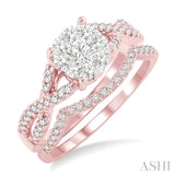 1/2 Ctw Diamond Wedding Set with 1/3 Ctw Lovebright Engagement Ring and 1/10 Ctw Wedding Band in 14K Rose and White Gold