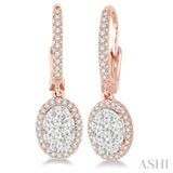5/8 Ctw Oval Shape Diamond Lovebright Earrings in 14K Rose and White Gold