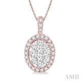 1/2 Ctw Oval Shape Diamond Lovebright Pendant in 14K Rose and White Gold with Chain