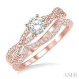 1/2 Ctw Diamond Wedding Set with 3/8 Ctw Round Cut Engagement Ring and 1/10 Ctw Wedding Band in 14K Rose Gold