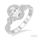 1/2 Ctw Oval Cut Diamond Ladies Engagement Ring with 1/3 Ct Oval Cut Center Stone in 14K White Gold