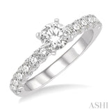 1 Ctw Diamond Ladies Engagement Ring with 1/2 Ct Round Cut Center Stone in 14K White Gold