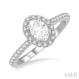 3/8 Ctw Diamond Ladies Engagement Ring with 1/4 Ct Oval Cut Center Stone in 14K White Gold