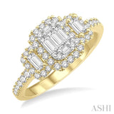 3/4 Ctw Layered Round Cut and Baguette Diamond Ring in 14K Yellow and white gold
