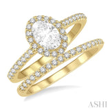 7/8 Ctw Diamond Wedding Set With 3/4 Ctw Oval Cut Engagement Ring and 1/6 Ctw Wedding Band in 14K Yellow and white gold