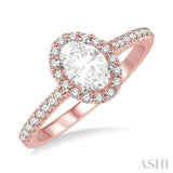 3/8 Ctw Diamond Ladies Engagement Ring with 1/4 Ct Oval Cut Center Stone in 14K Rose and White Gold