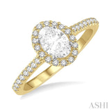 3/8 Ctw Diamond Ladies Engagement Ring with 1/4 Ct Oval Cut Center Stone in 14K Yellow and White Gold