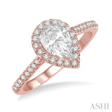 3/8 ct Pear Shape Diamond Ladies Engagement Ring with 1/4 Ct Pear Cut Center Stone in 14K Rose and White Gold