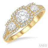 1/2 Ctw Triple Cushion Shape Semi-Mount Diamond Engagement Ring in 14K Yellow and White Gold