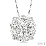 1 1/2 Ctw Lovebright Round Cut Diamond Pendant in 14K White Gold with Chain