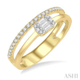 1/4 ctw Twin Band Shape Baguette and Round Cut Diamond Fusion Fashion Ring in 14K Yellow and White Gold